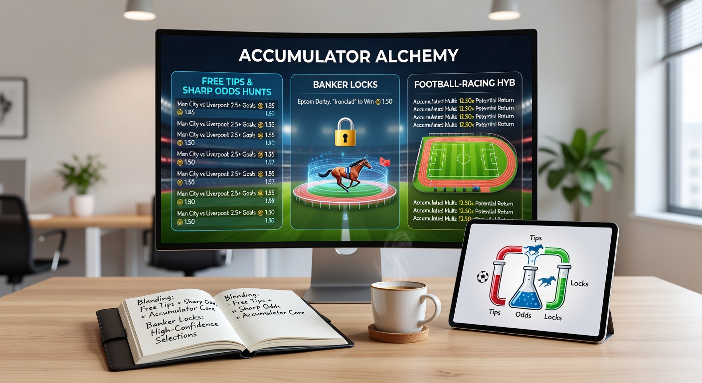 Chart illustrating payout growth in a sample hybrid accumulator with football goals bets and horse racing winners, highlighting risk-reward balance