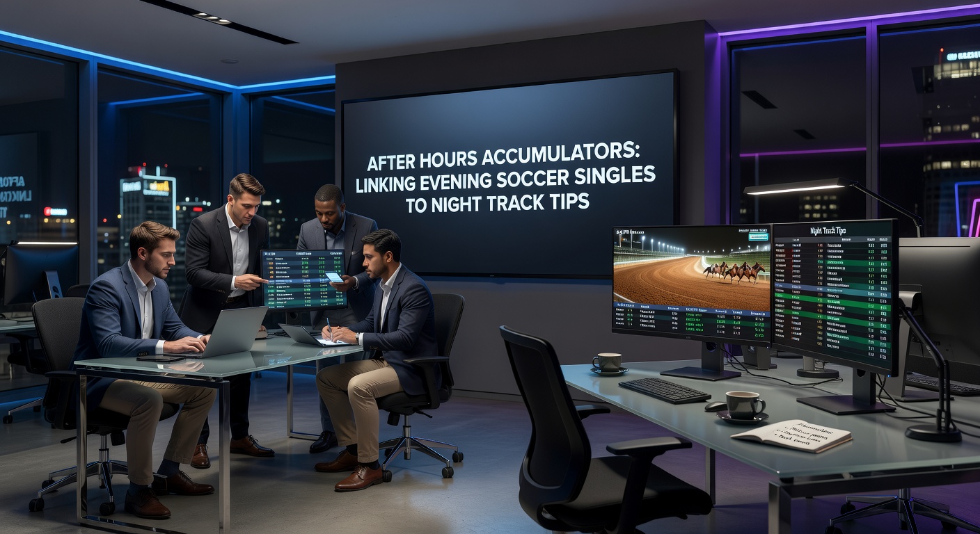 Vibrant night horse racing scene at a floodlit track, punters in stands with soccer betting apps on phones