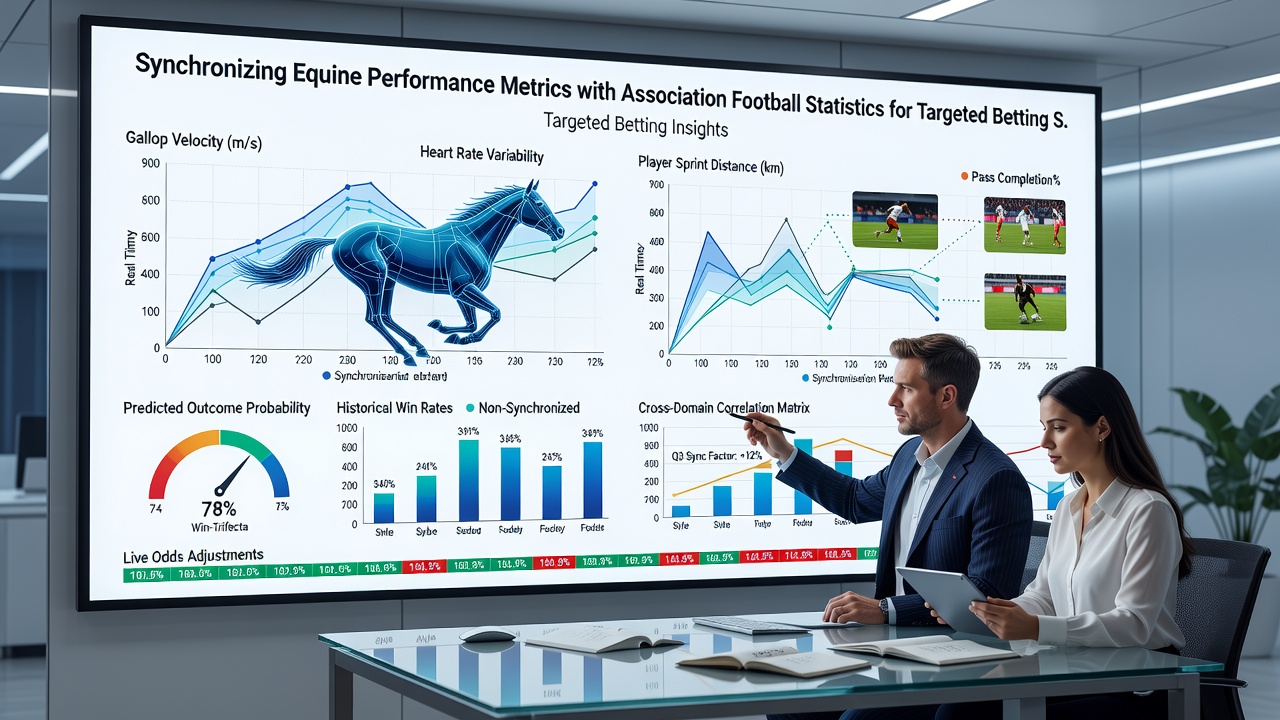 Infographic showing data synchronization process between horse racing metrics and football statistics for betting structures