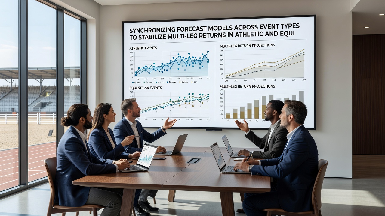 Flowchart showing synchronized data pipeline connecting athletic event forecasts to equine market models with covariance adjustments